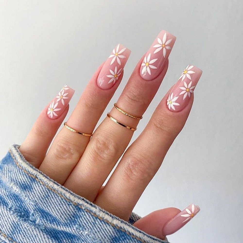 StarNagel Coffin Nails in Rosa mit Ländlichem Sonnenblumen Design