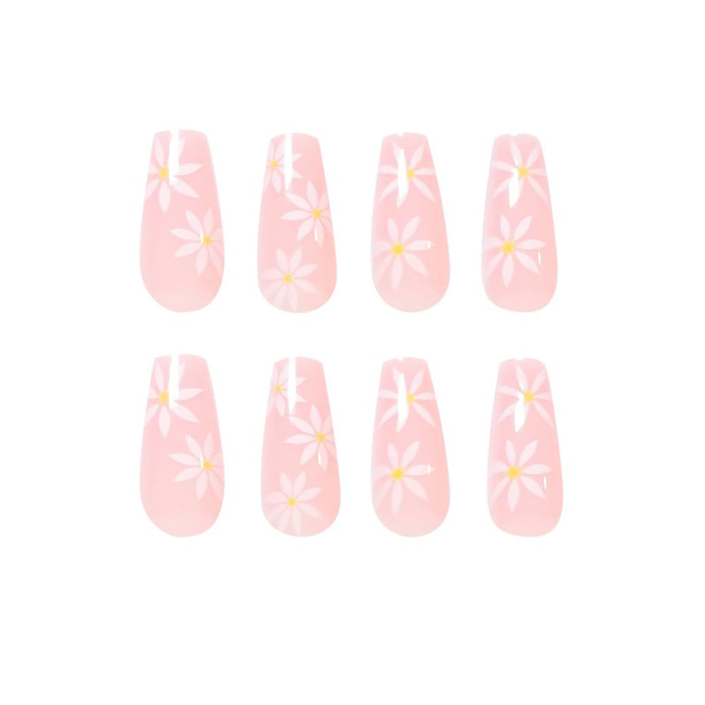 StarNagel Coffin Nails in Rosa mit Ländlichem Sonnenblumen Design