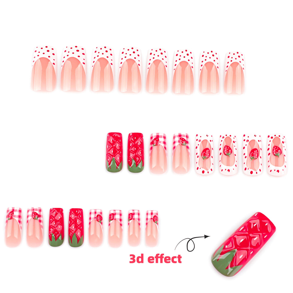 StarNagel Coffin Nails mit 3D Erdbeeren im Süßen French Stil
