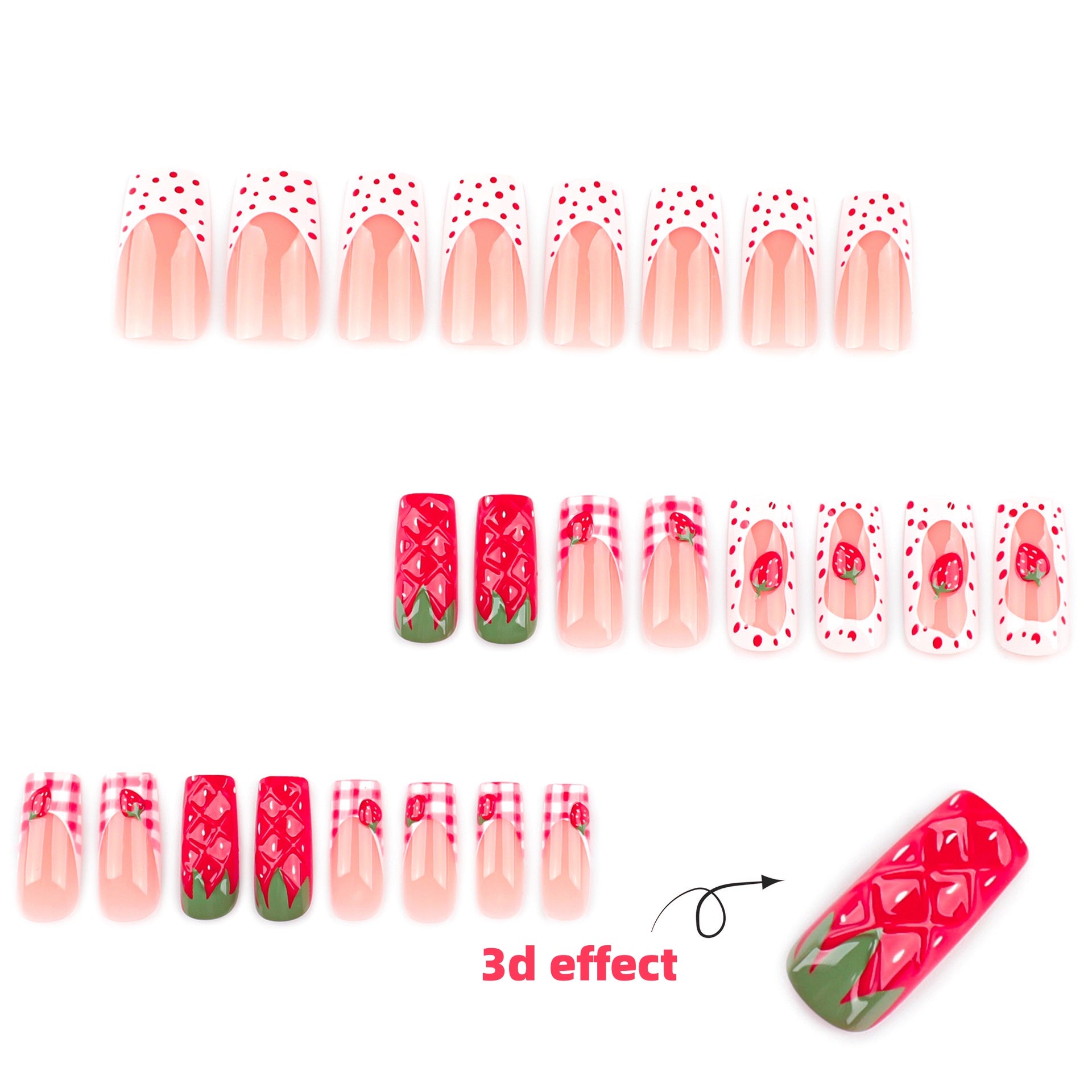 StarNagel Coffin Nails mit 3D Erdbeeren im Süßen French Stil