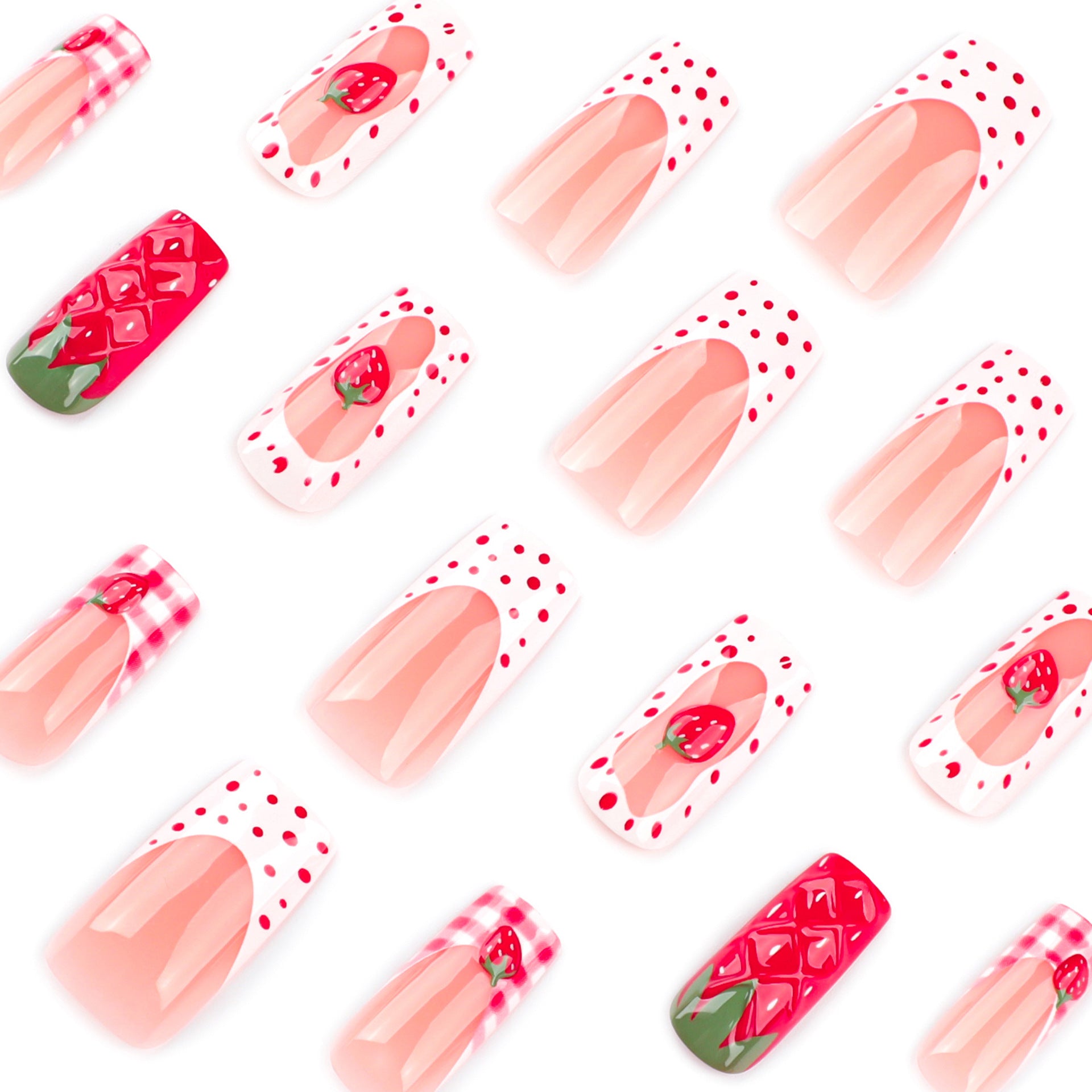 StarNagel Coffin Nails mit 3D Erdbeeren im Süßen French Stil