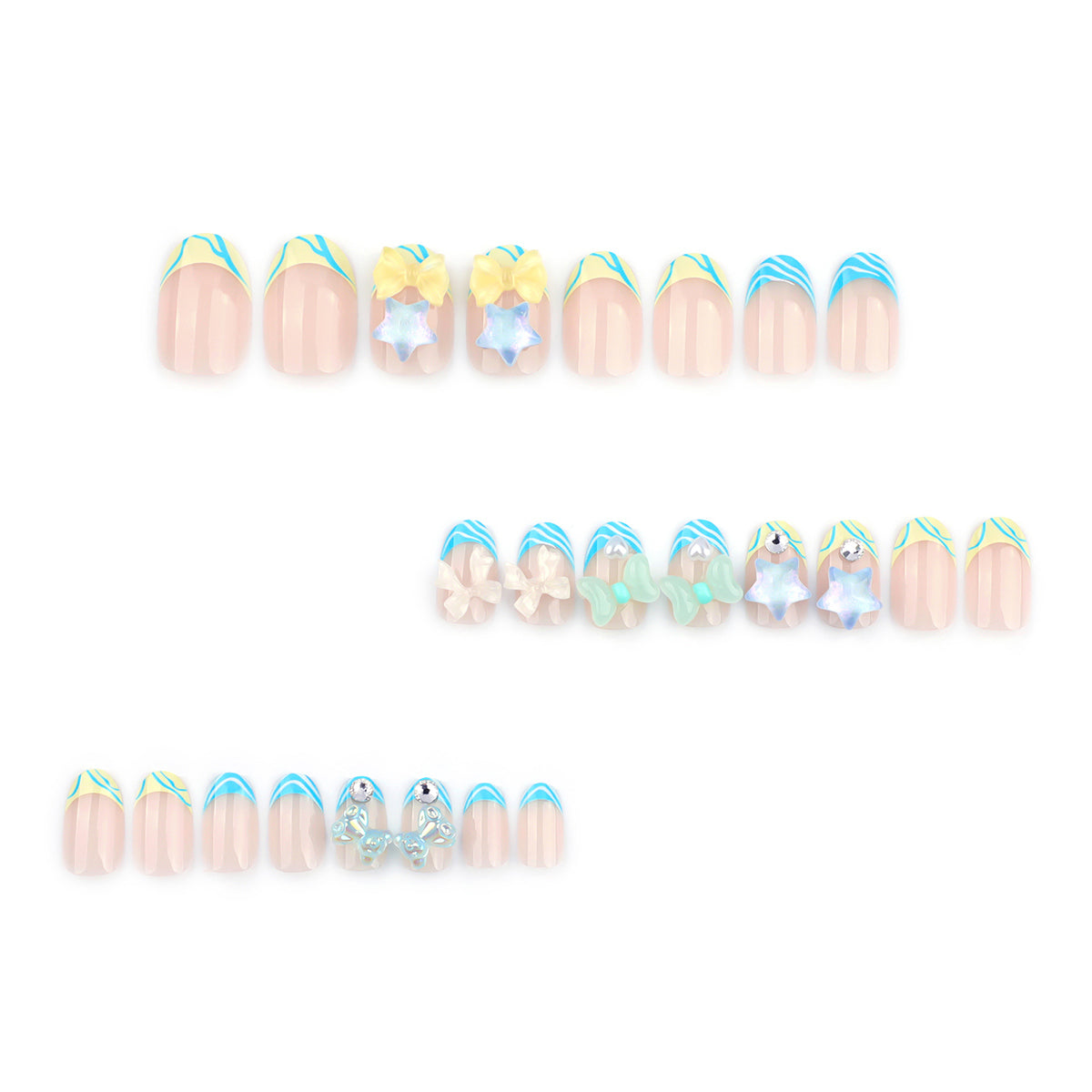 StarNagel Coffin Nails mit Blau-Weißen French Streifen und 3D Sternen im Cartoon Stil