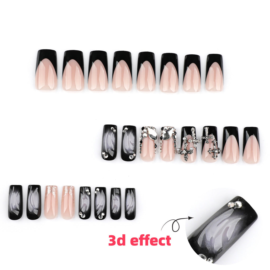 StarNagel Coffin Nails mit Coolen French in Schwarz, Glitzer und Kreuz