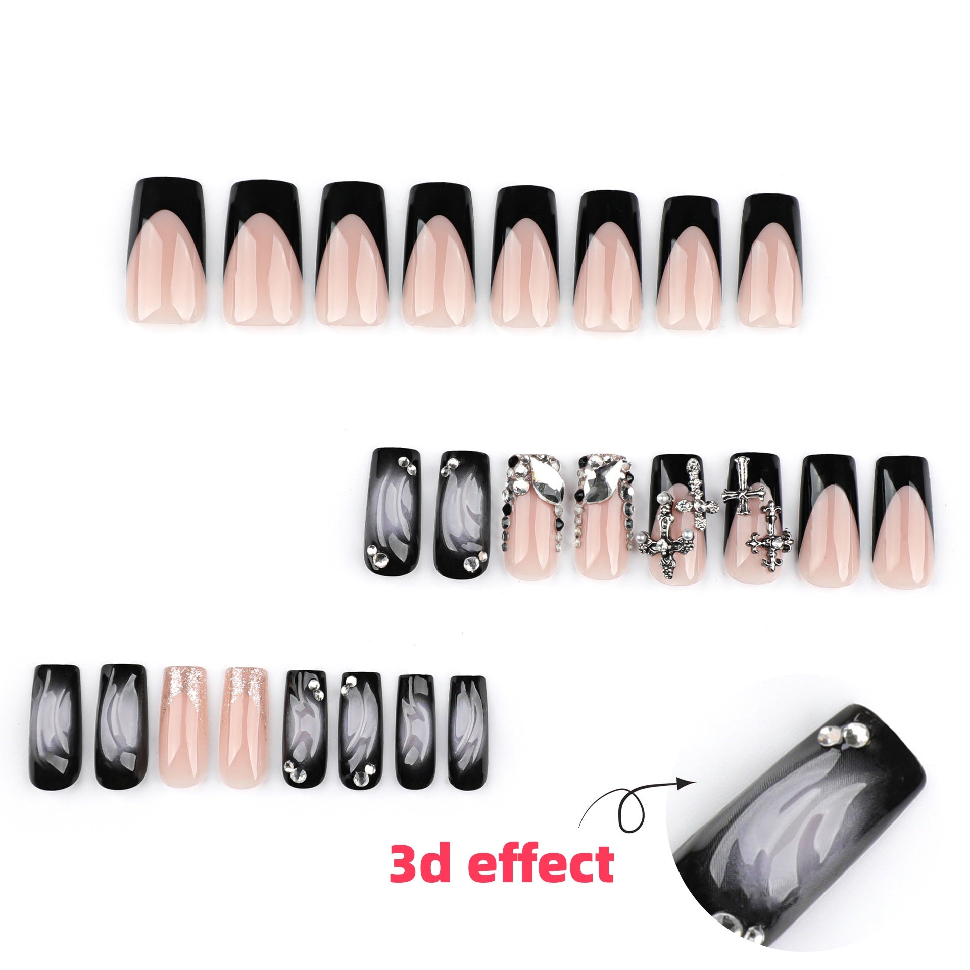 StarNagel Coffin Nails mit Coolen French in Schwarz, Glitzer und Kreuz