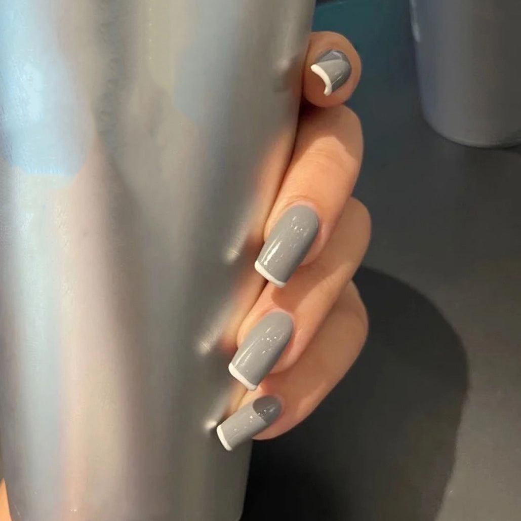 StarNagel Coffin Nails mit French in Grau-Weiß