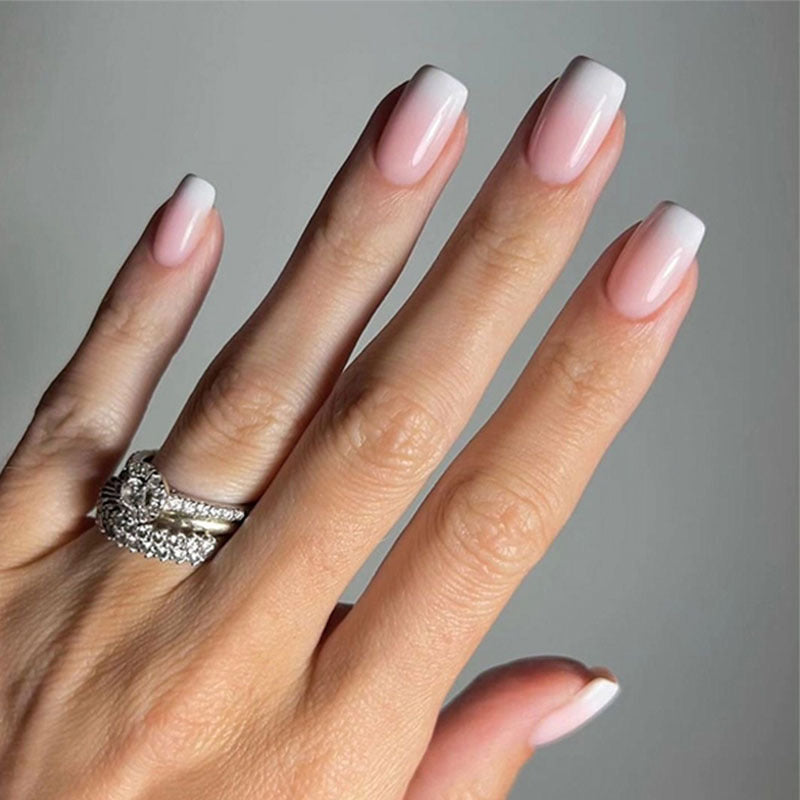 StarNagel Coffin Nails mit French in Rosa-Weißem Ombre