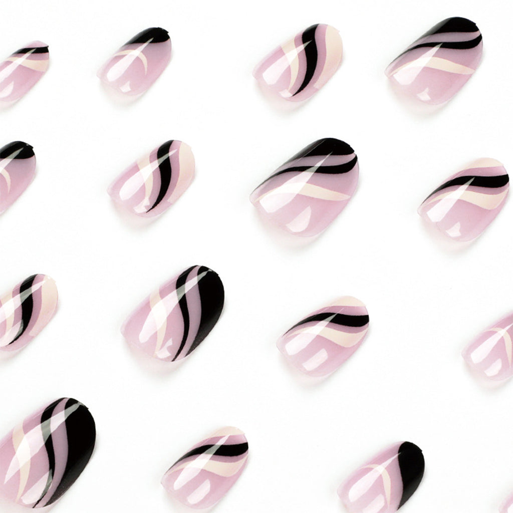 StarNagel Coffin Nails mit French in Schwarz-Weiß und Wellenlinien