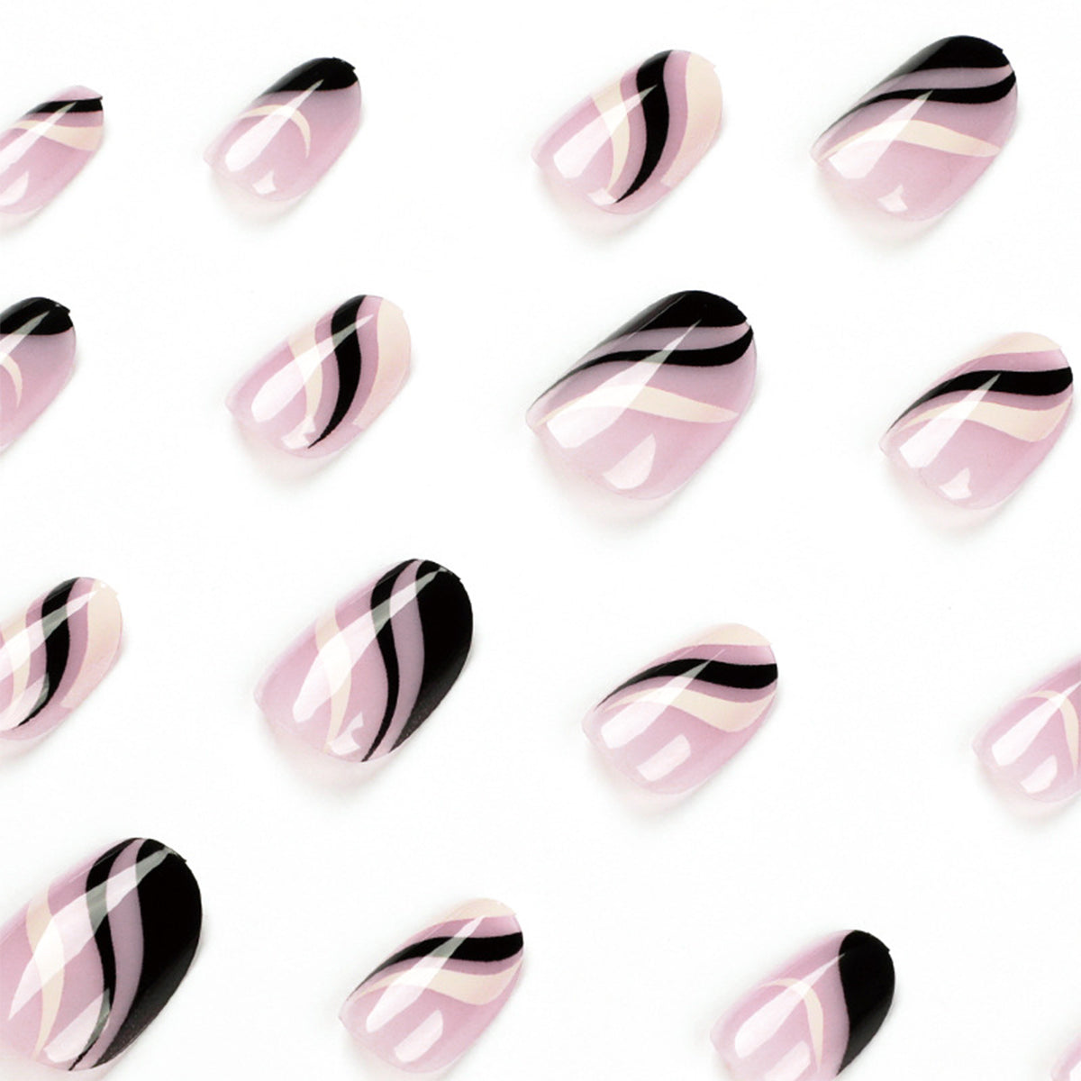 StarNagel Coffin Nails mit French in Schwarz-Weiß und Wellenlinien