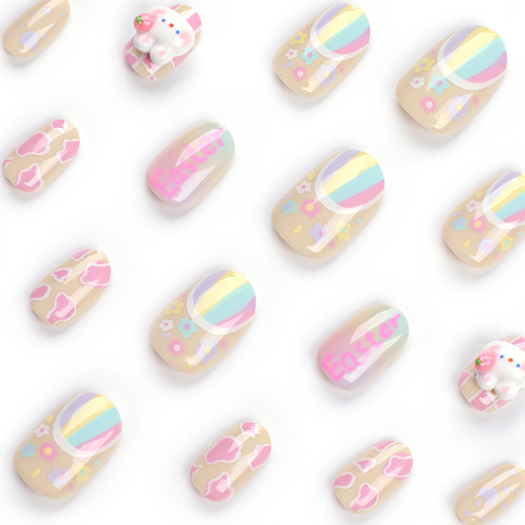 StarNagel Coffin Nails mit Niedlichen Cartoon-Hasen für Ostern