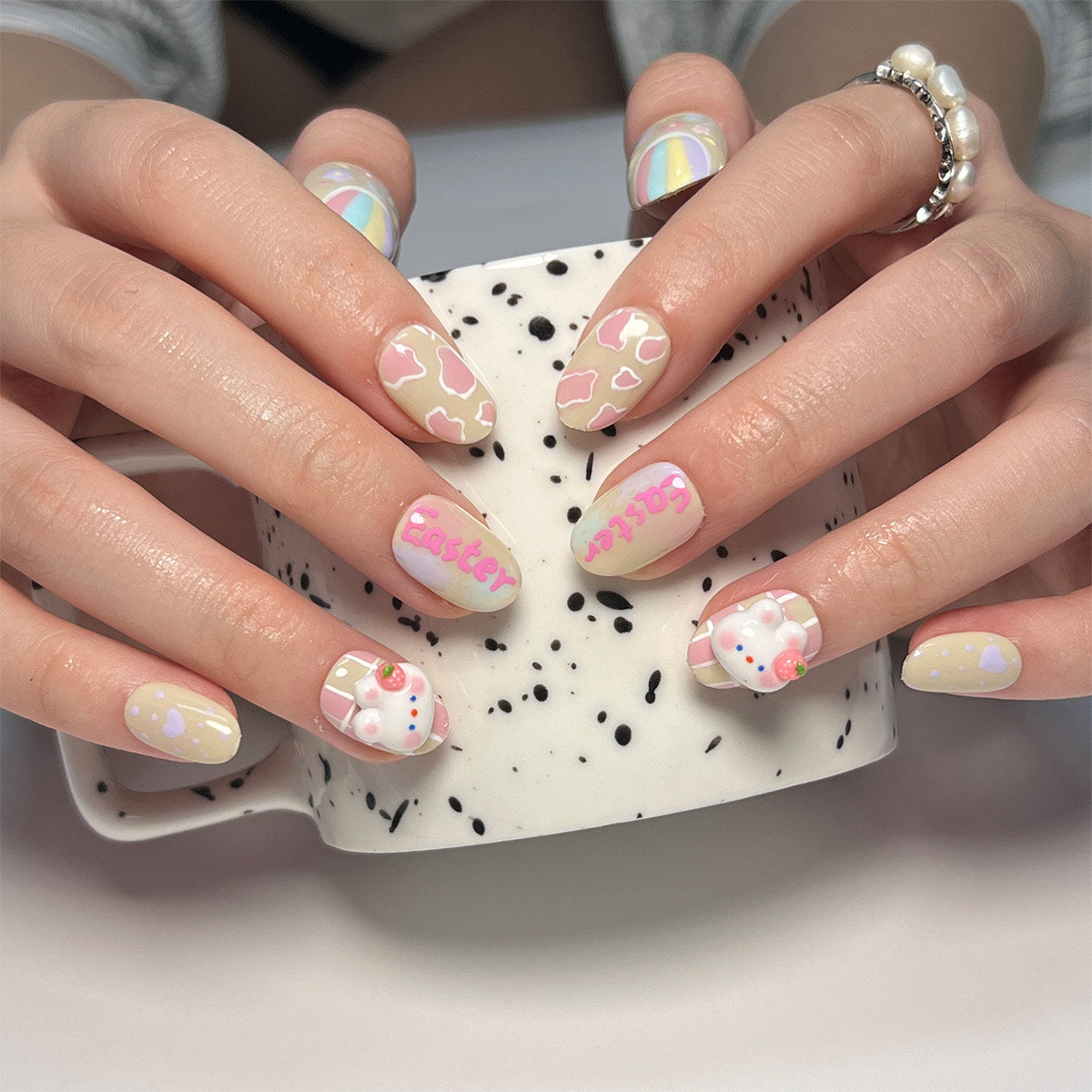 StarNagel Coffin Nails mit Niedlichen Cartoon-Hasen für Ostern