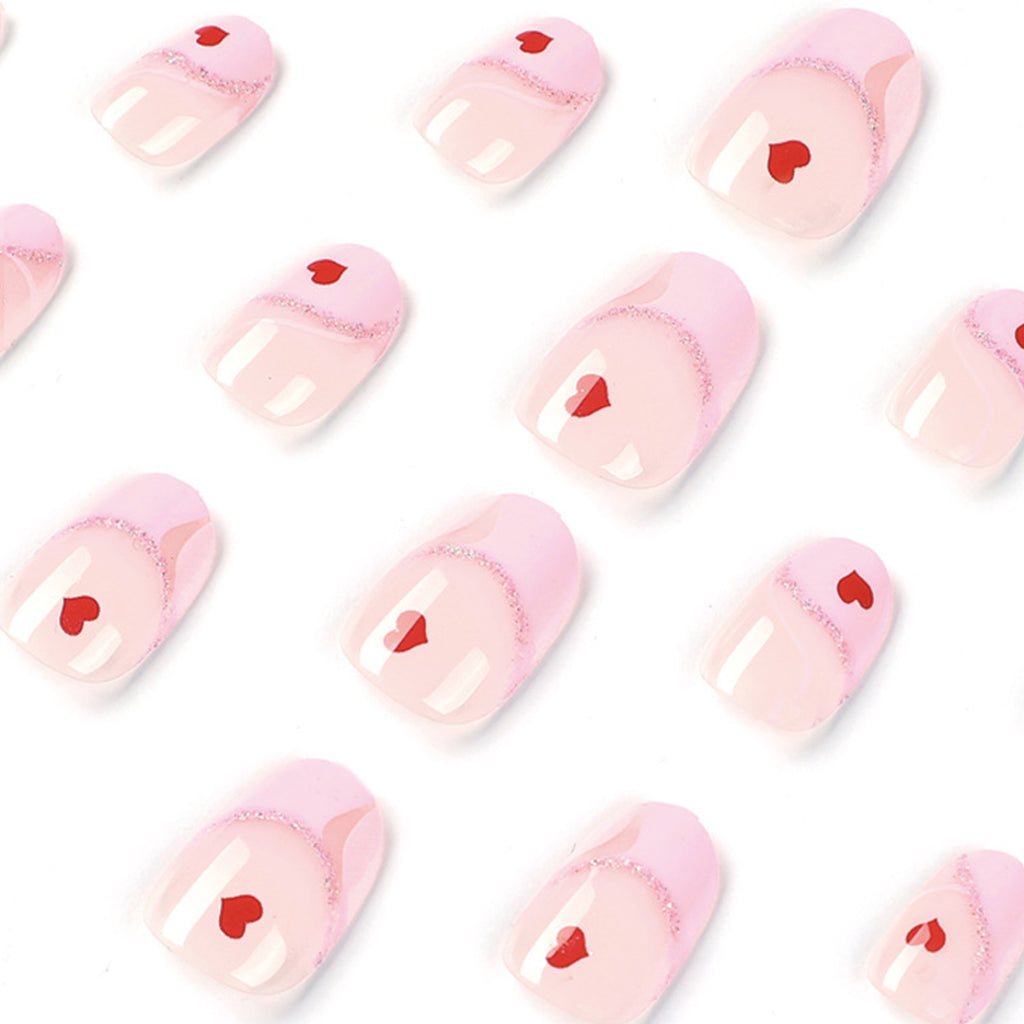 StarNagel Coffin Nails mit Rosa French und Kleinen Roten Herzen