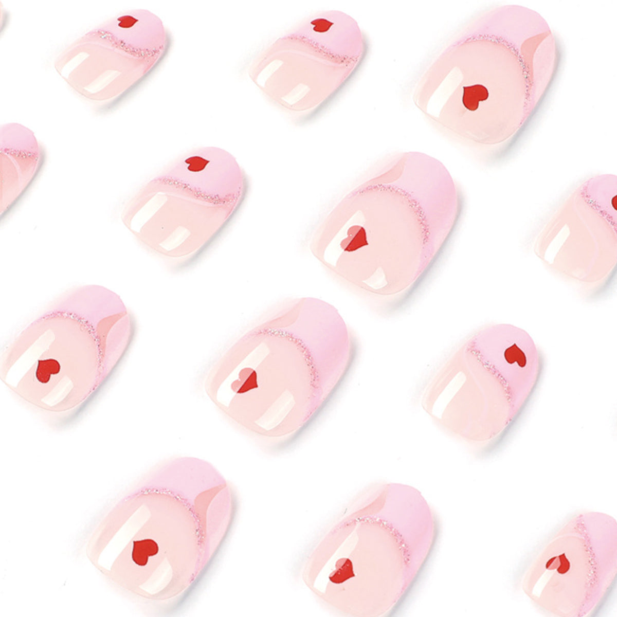 StarNagel Coffin Nails mit Rosa French und Kleinen Roten Herzen