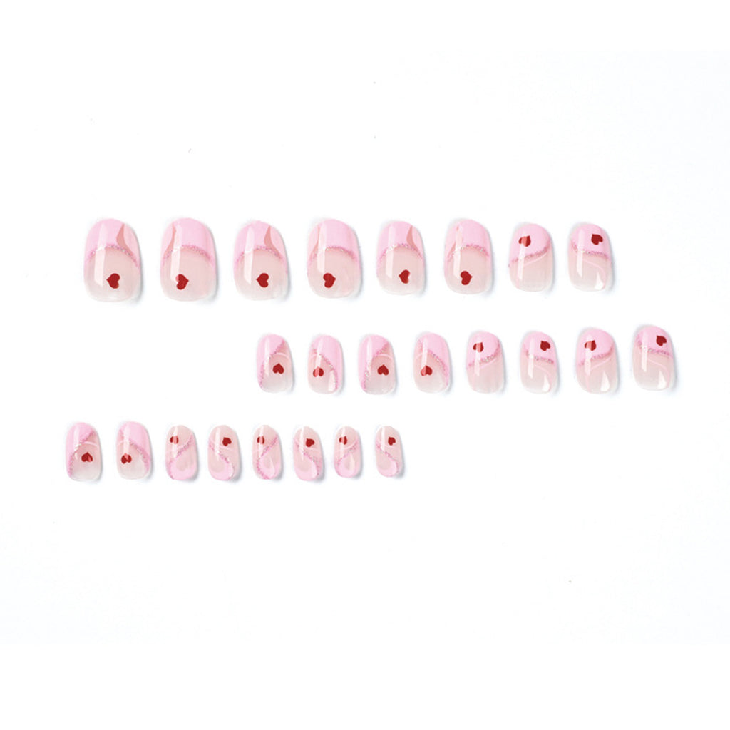 StarNagel Coffin Nails mit Rosa French und Kleinen Roten Herzen