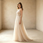 Elegantes A-Linien Abendkleid mit Spitze – Stilvolles Maxi-Festkleid aus Tüll