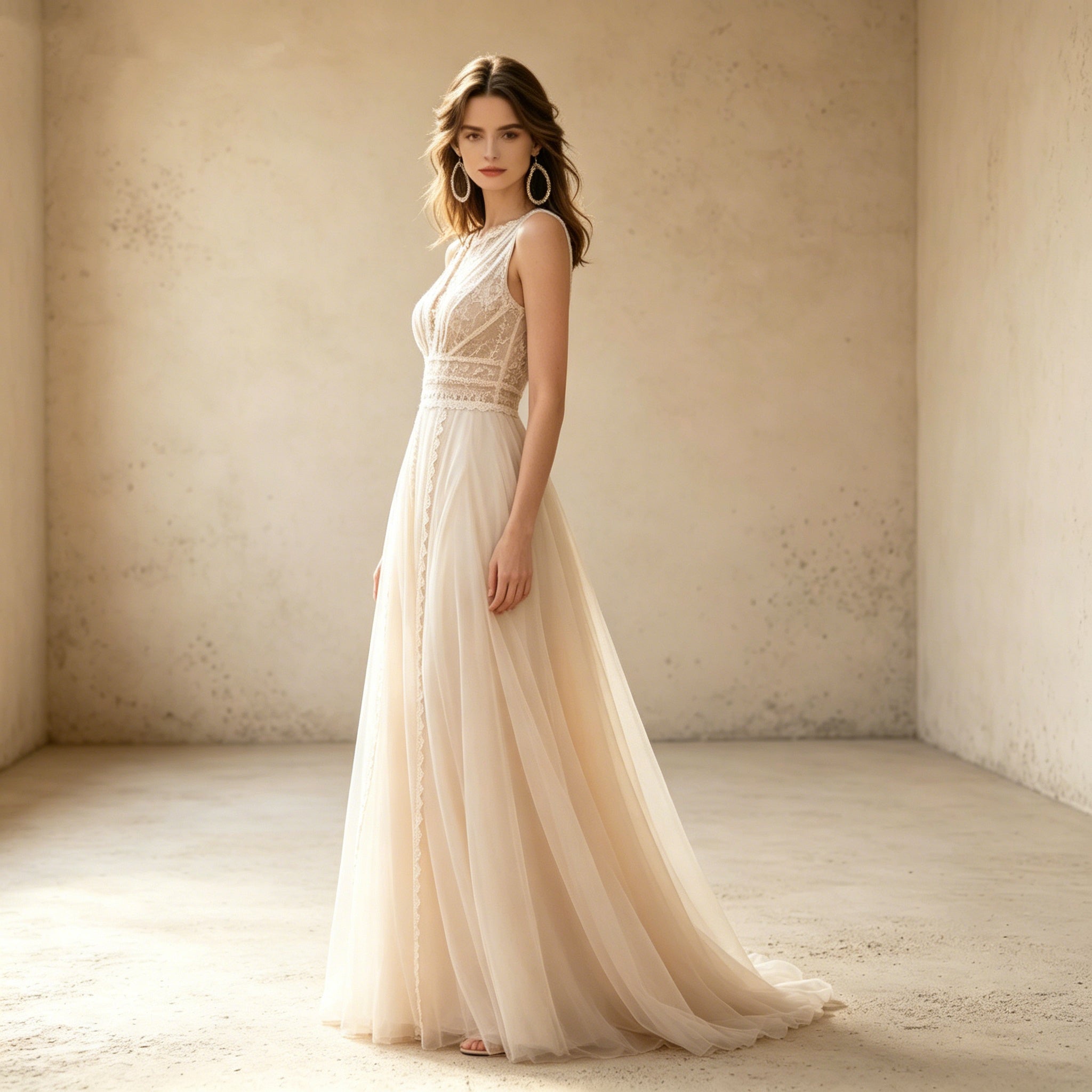 Elegantes A-Linien Abendkleid mit Spitze – Stilvolles Maxi-Festkleid aus Tüll