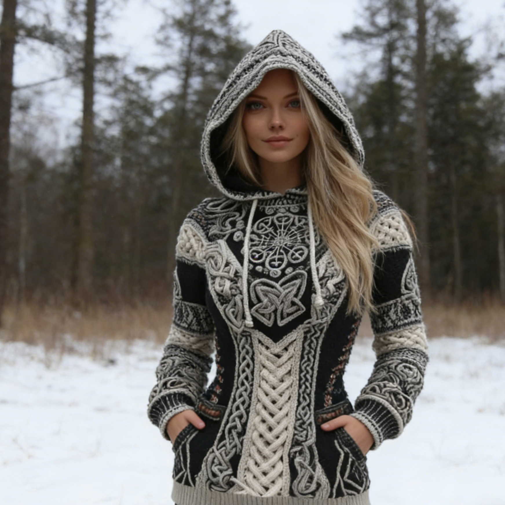 Damen Vintage Wikinger-Keltischer Knoten Vegvisir Runen Strickpullover Size S-5XL