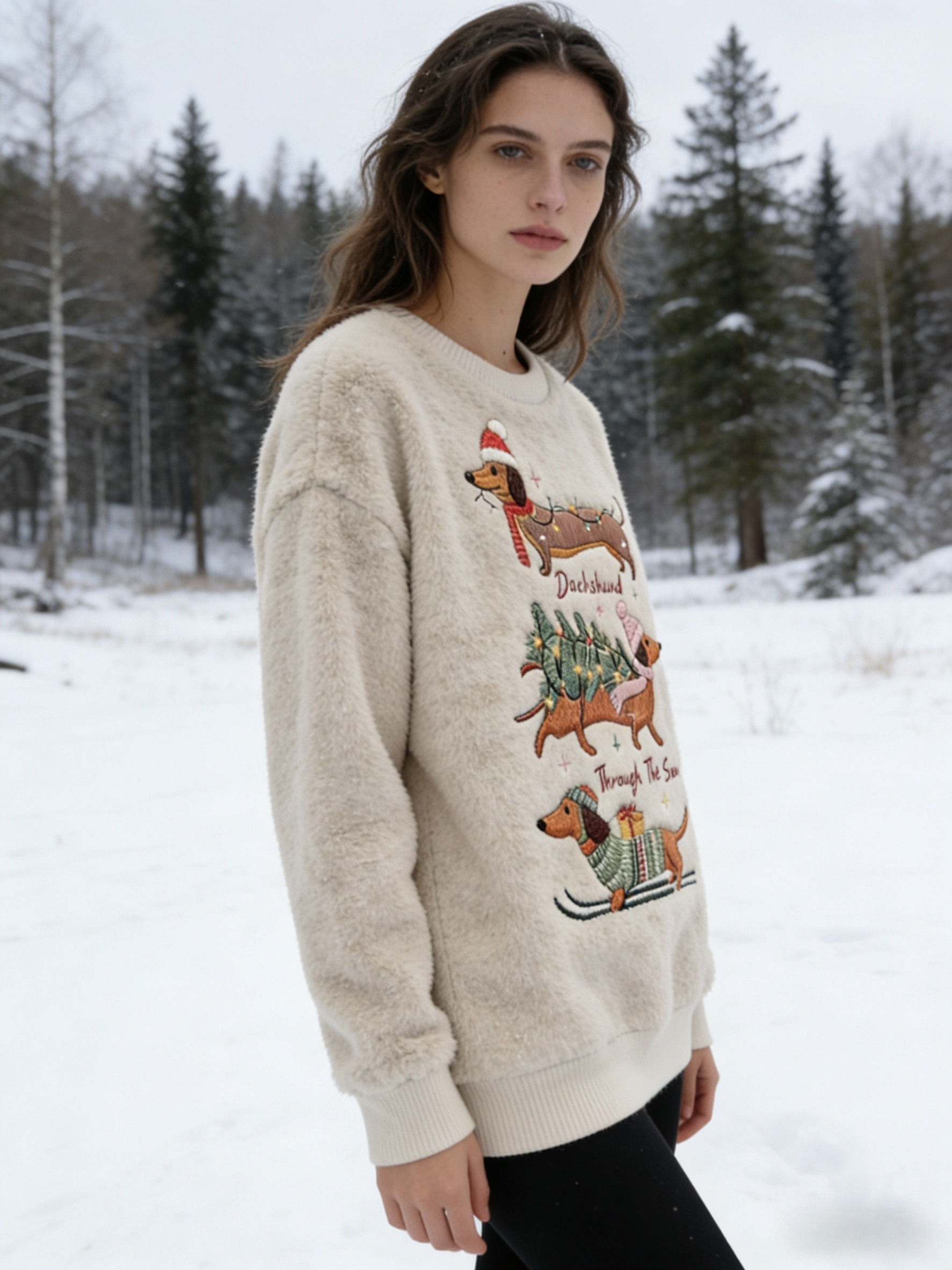 NeujahrsSweatshirt 2026 mit Dackel-Stickerei – kuschelig weicher Plush Sweatshirt Damen Size S-5XL