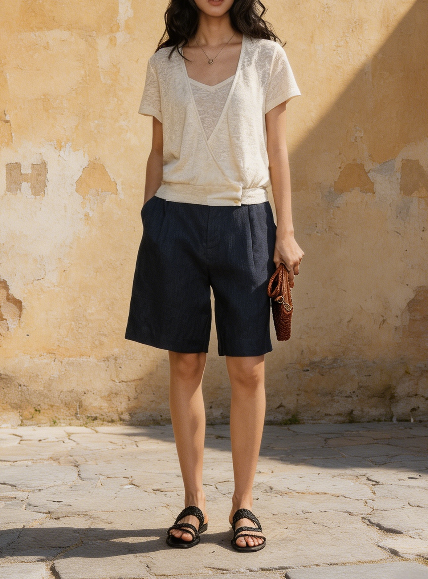 Blaue Leinen-Shorts: Nachhaltig, Luftig & Locker, Damen Bermuda Hose S-XL