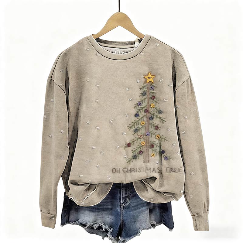 Damen Grauer Retro Christmas Tree Casual Sweatshirt Bequemer Warmer Winter Pullover