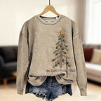 Damen Grauer Retro Christmas Tree Casual Sweatshirt Bequemer Warmer Winter PulloverSize S-5XL/Beige