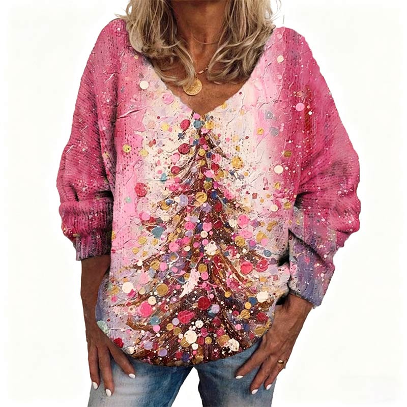 Damen Pink Winter Faith Christmas Faux Denim Print Top Bequemer Warmer Winter Pullover