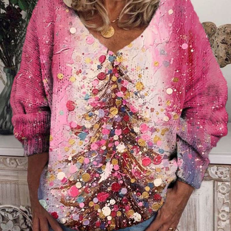 Damen Pink Winter Faith Christmas Faux Denim Print Top Bequemer Warmer Winter Pullover