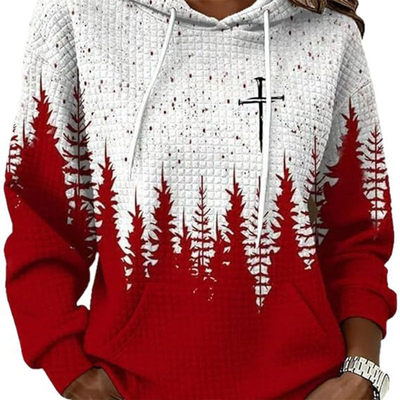 Damen Roter Christmas Faith Print Sweatshirt Bequemer Warmer Winter Kapuzenpullover