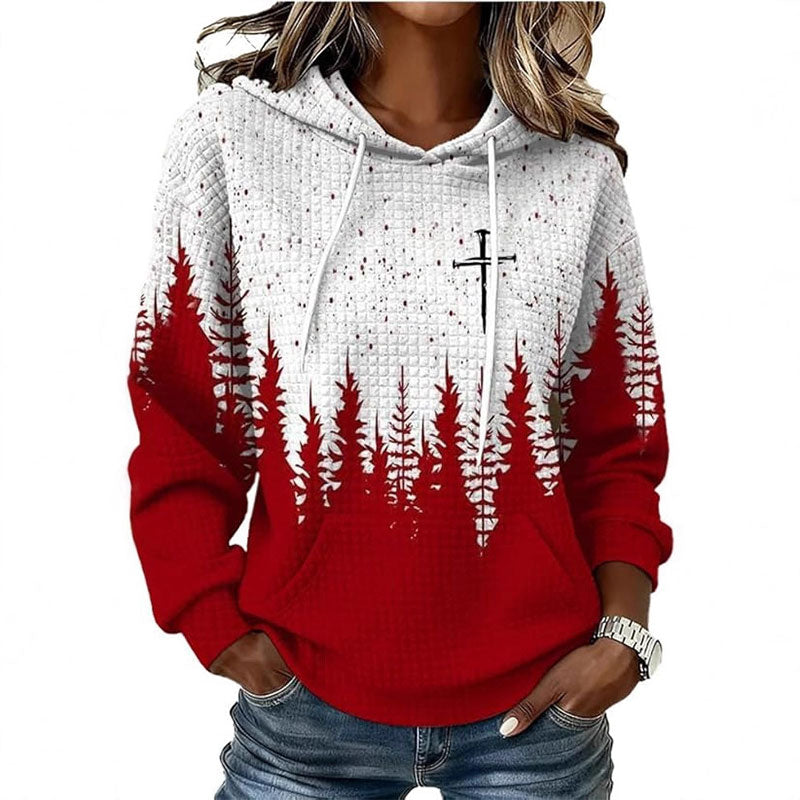 Damen Roter Christmas Faith Print Sweatshirt Bequemer Warmer Winter Kapuzenpullover