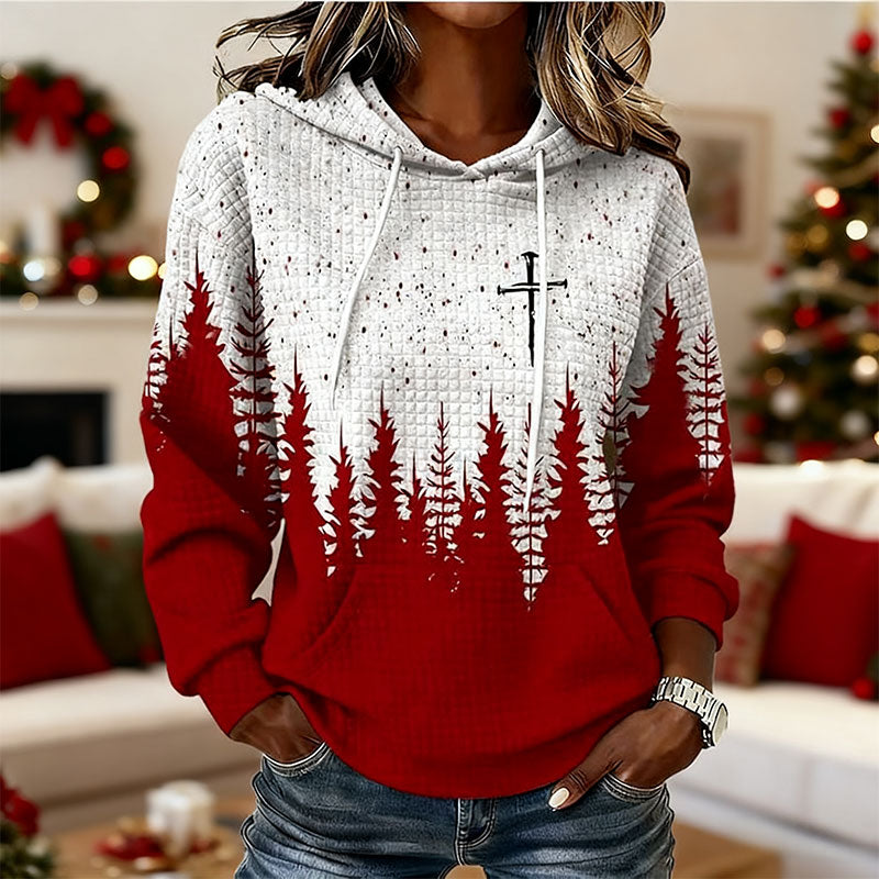 Damen Roter Christmas Faith Print Sweatshirt Bequemer Warmer Winter Kapuzenpullover
