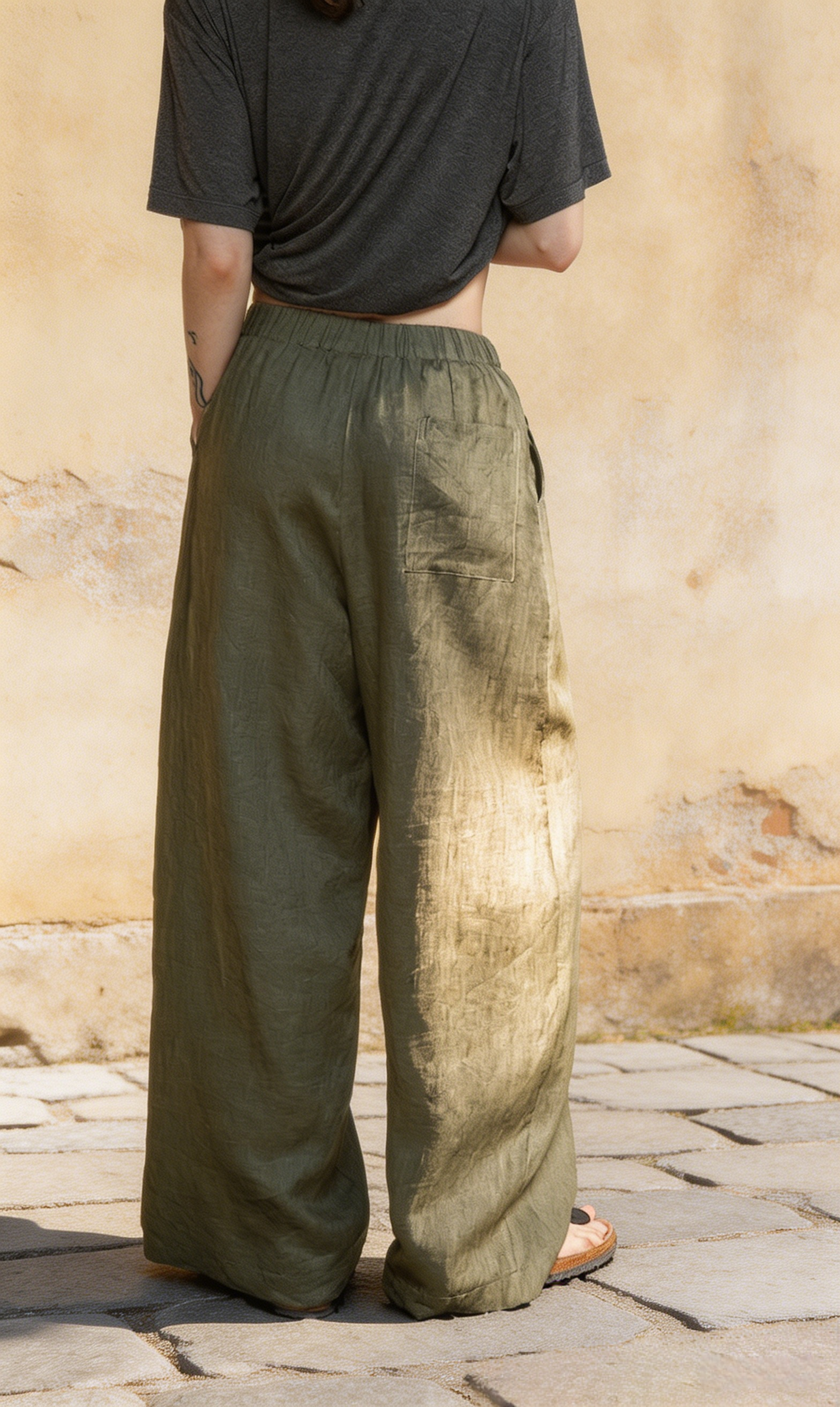 Grüne Leinenhose Damen: Nachhaltig, Luftig & High Waist, Wide Leg Hose S-XL