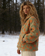 Damen Teddy Fleece Half Zip mit Blumen Print Nachhaltiger Oversize Sweatshirts Größe S-2XL