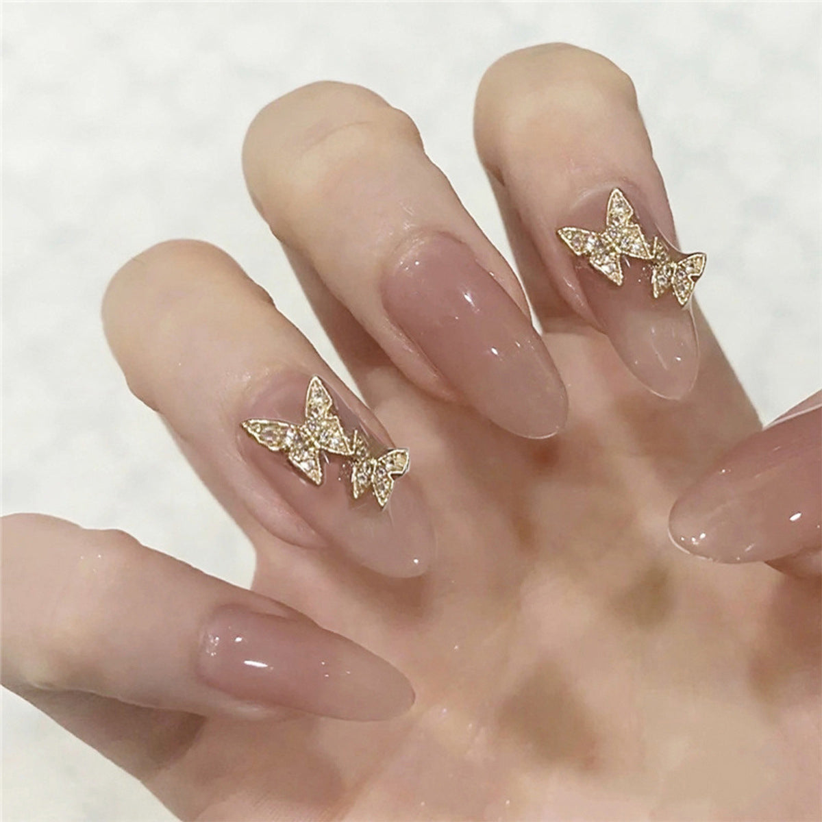 StarNagel Coffin Nails in Nude mit Doppelten Schmetterlingen