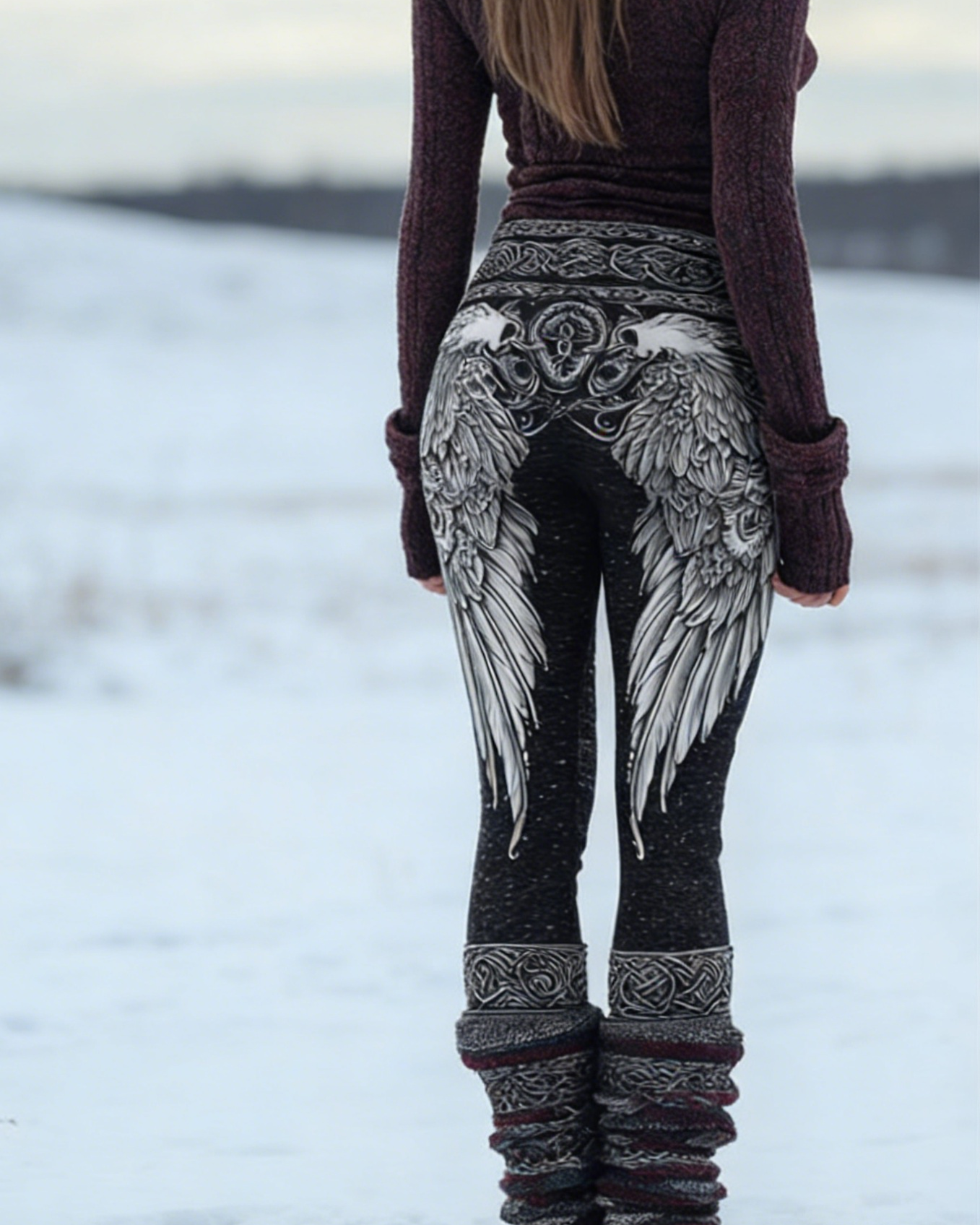 Viking Leggings Schwarz: 3D-Print Flügel, Keltisch, Blickdicht, Push Up Yoga-Hose Größe S-5XL