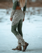 Viking Leggings Grün: 3D-Print Keltische Knoten, Blickdicht, Push Up Yoga-Hose Fit Größe S-5XL