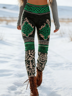 Viking Leggings Schwarz: 3D-Druck Keltisch, Vintage Muster, Shaping, Bund S-5XL