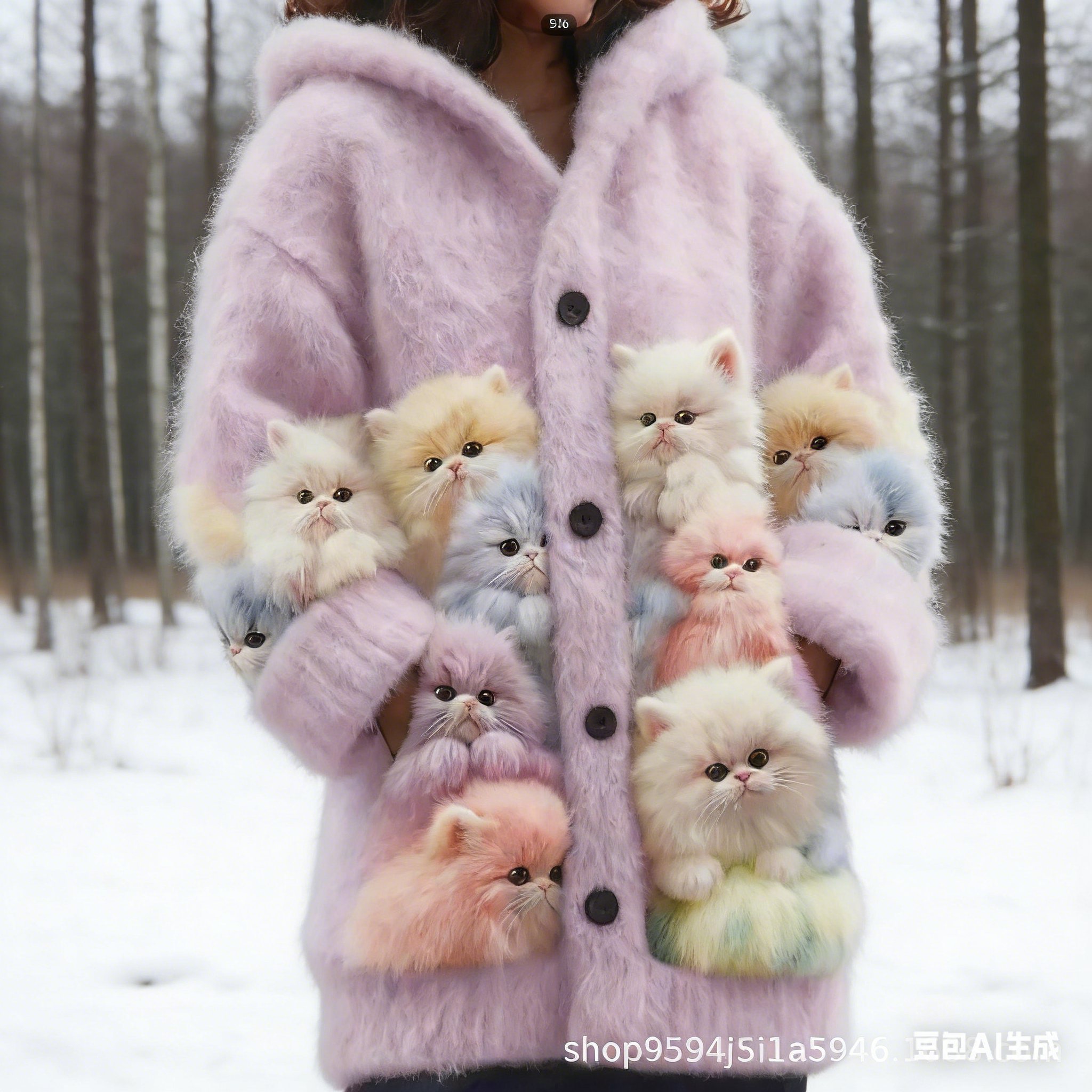 Damen Flanell Kapuzen Cardigan – Niedlicher Katzen Druck, bunte Farben weich Winter Size S-5XL