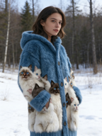 Flauschige Damen Winterjacke mit 3D-Katzen: Teddy-Fleece, Warm & Niedlich, S-5XL