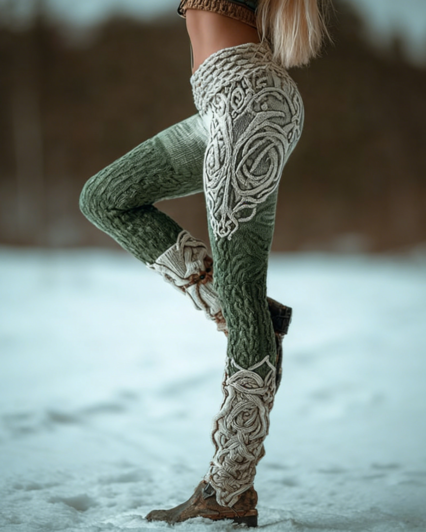 Viking Leggings Grün: 3D-Print Keltische Knoten, Blickdicht, Push Up Yoga-Hose Fit Größe S-5XL