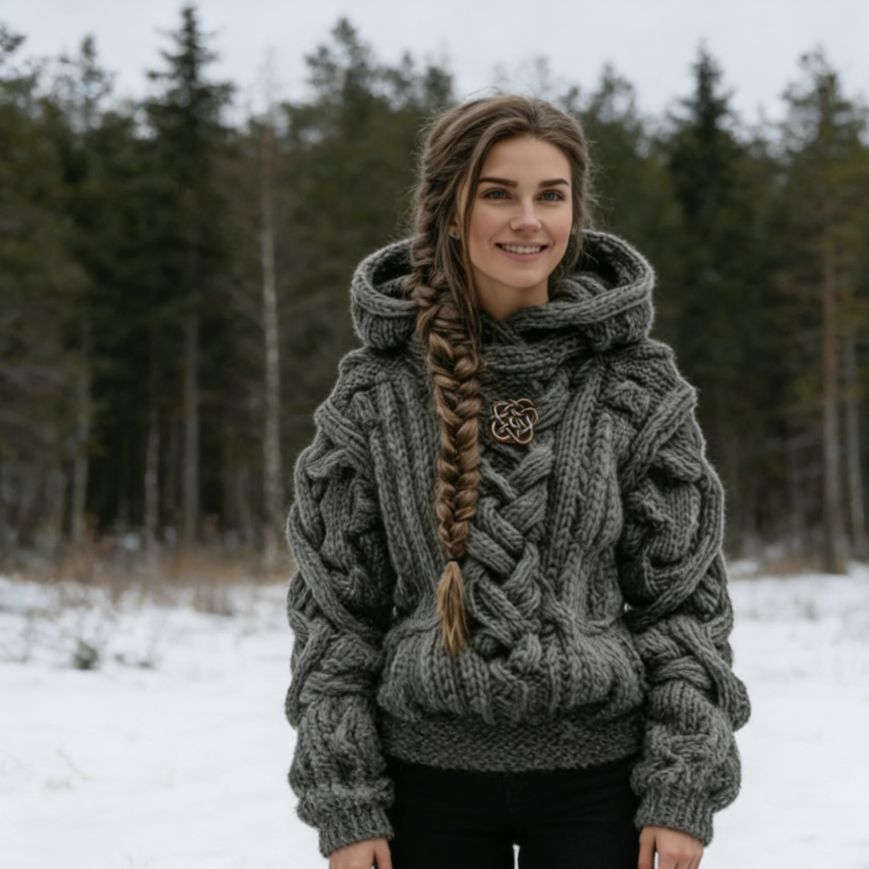 Damen Vintage Keltischer Knoten Kunst Strick Kapuzenpullover Aran-Stil Size S-5XL