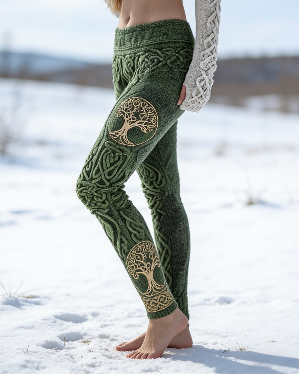 Viking Leggings Dunkelgrün: 3D-Druck Lebensbaum, Keltisch, Push Up Yoga-Hose Fit Größe S-5XL