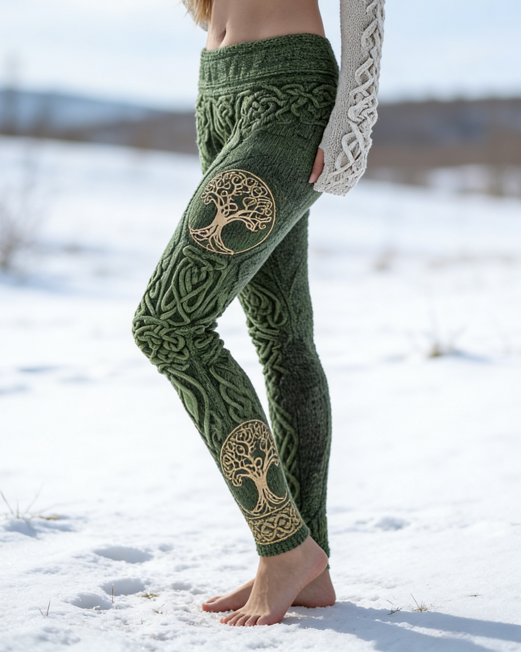 Viking Leggings Dunkelgrün: 3D-Druck Lebensbaum, Keltisch, Push Up Yoga-Hose Fit Größe S-5XL