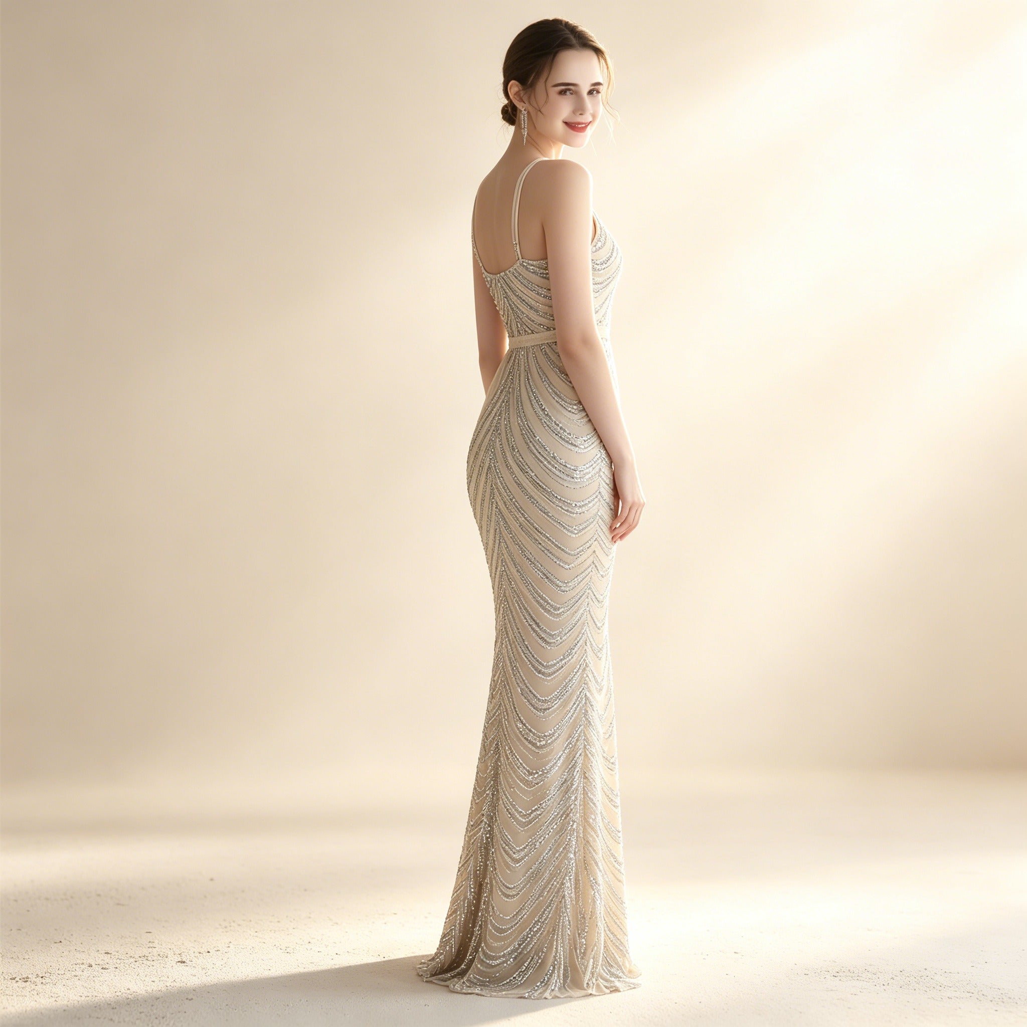 Elegantes Neckholder Abendkleid mit Pailletten – Figurbetontes Maxikleid im Meerjungfrau-Stil