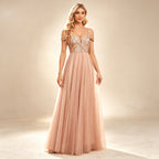 Elegant Off-Shoulder Abendkleid mit Pailletten-Oberteil und Tüllrock