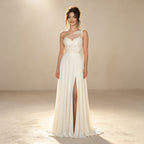 Asymmetrisches Abendkleid mit Spitze | Cremeweißes One-Shoulder Kleid mit Beinschlitz