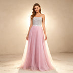 Elegantes Abendkleid mit Pailletten-Oberteil und Tüllrock in Rosa
