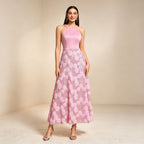 Elegantes Halterneck Abendkleid mit 3D-Rosen und Paillettenrock