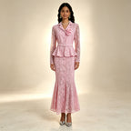Elegantes Spitzen-Zweiteiler Rosa | Festliches Set mit Rock und Blazer
