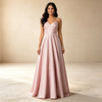 Elegantes Satin Abendkleid Rosa | Spaghettiträger Maxikleid