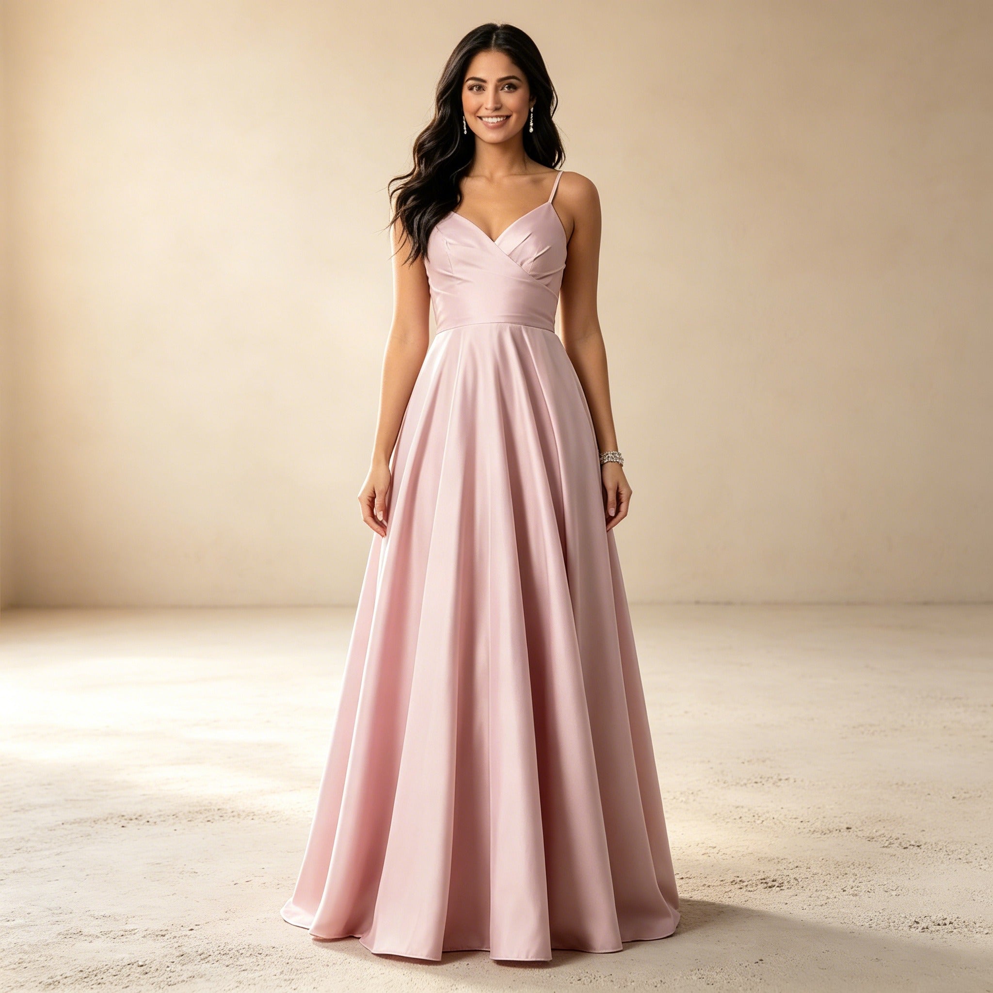 Elegantes Satin Abendkleid Rosa | Spaghettiträger Maxikleid