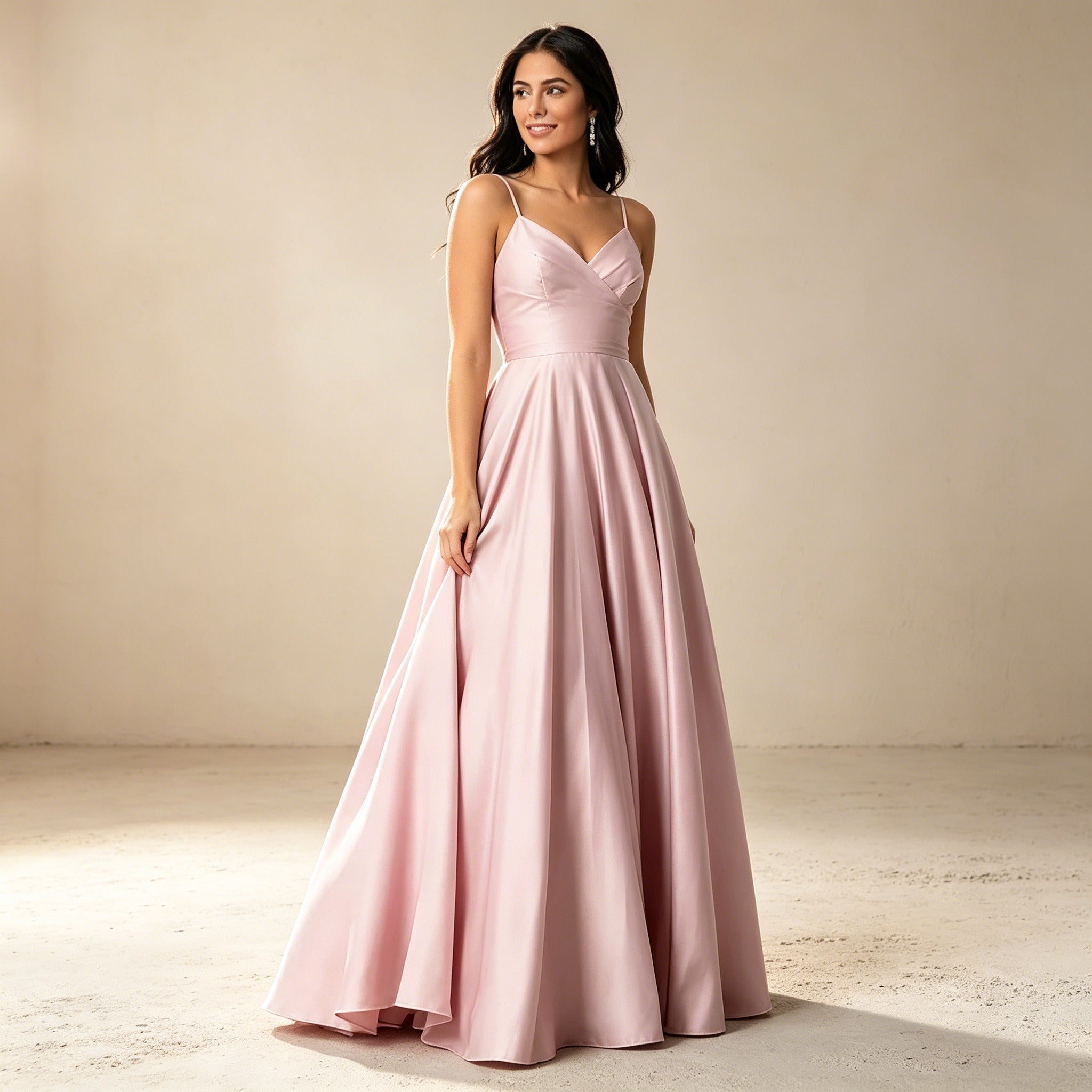 Elegantes Satin Abendkleid Rosa | Spaghettiträger Maxikleid